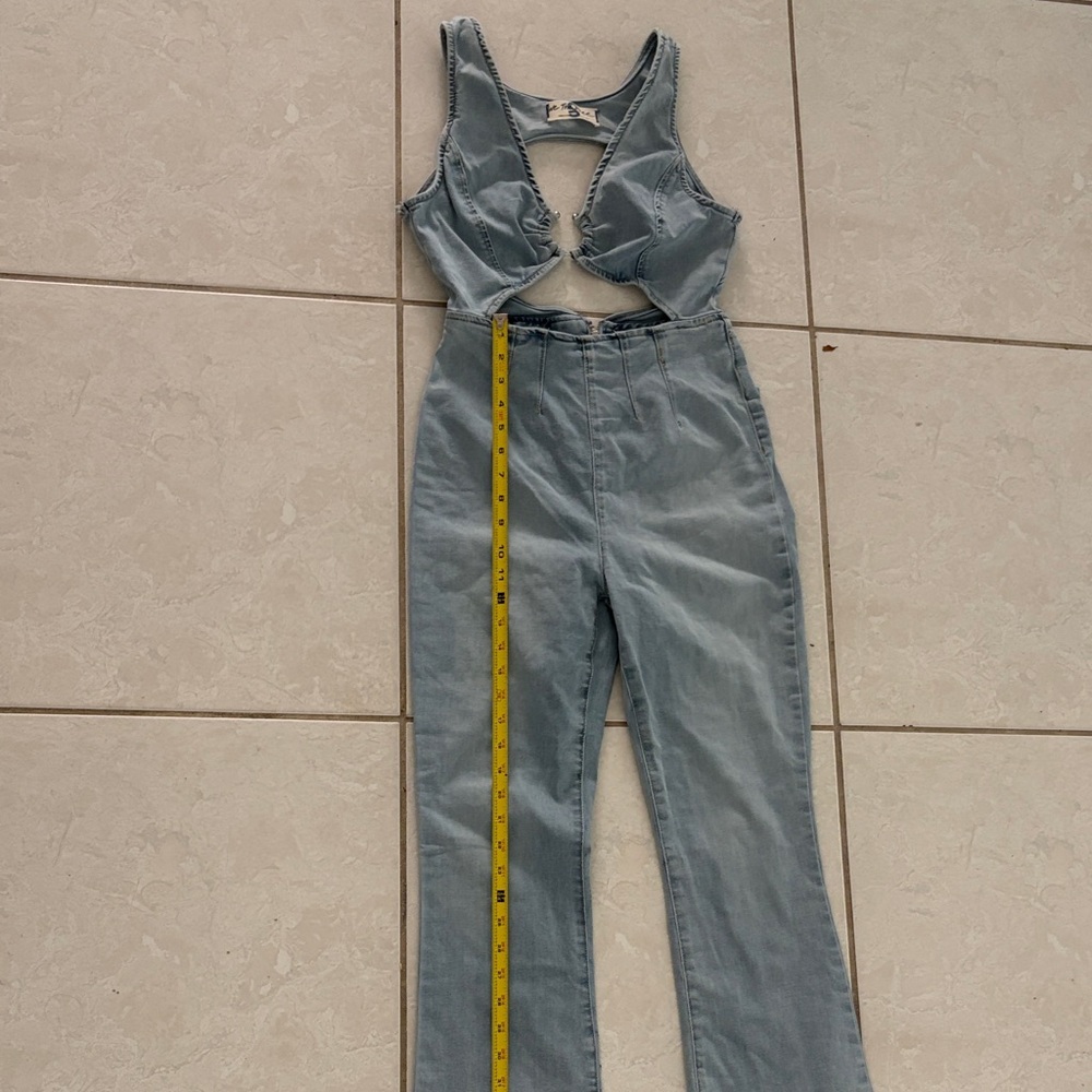 Free People Light Blue Denim Cutout Jumpsuit